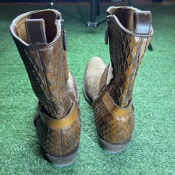 Cuadra Brown Half Python Boots Side Zip Rubber Sole US 10.5 Mex 29.5 Square Toe
